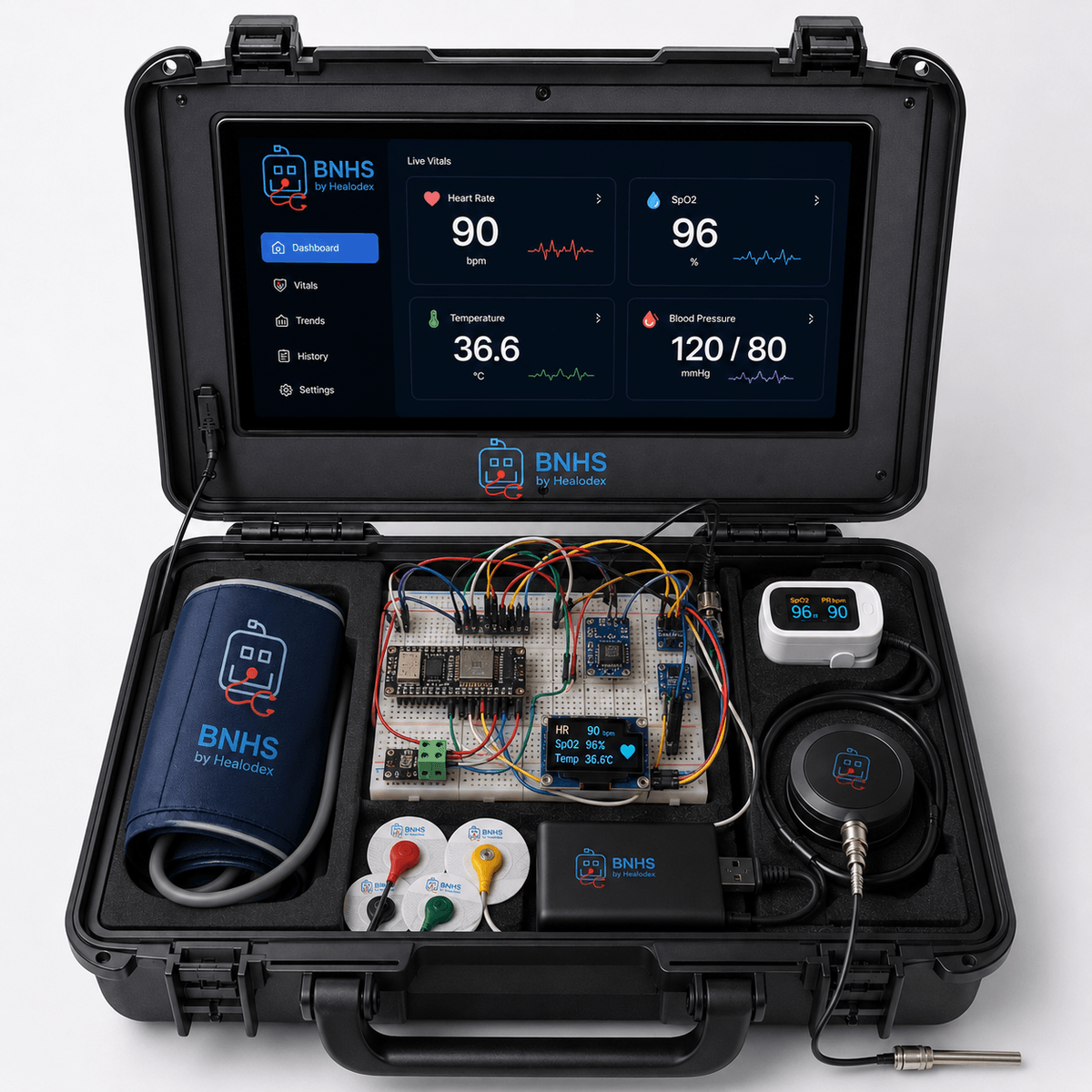 Healodex Kit sensor modules — pulse, ECG, temperature, stethoscope
